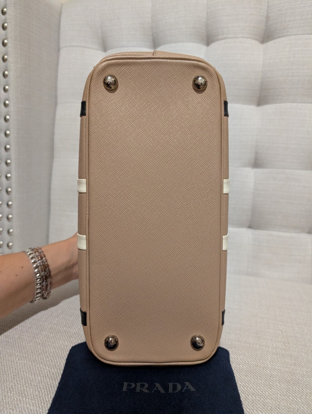 PRADA tricolor stripe Saffiano Top Handle Satchel - Picture 11 of 17
